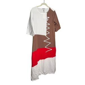 Cellabie Maxi Cotton Blend Dress Short Sleeve Colorblock White/Multi Size XL NWT
